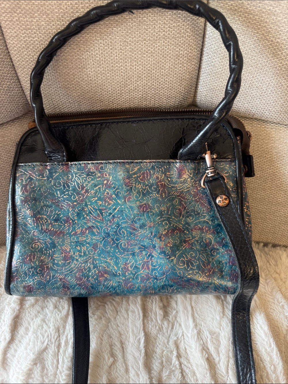 RARE Patricia Nash Kimono Tapestry Leather Satchel Crossbody Bag